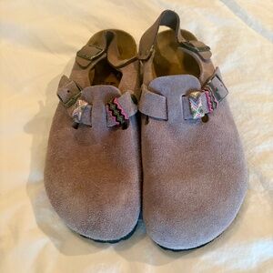BIRKENSTOCK Boston Suede Leather Faded Purple Clogs